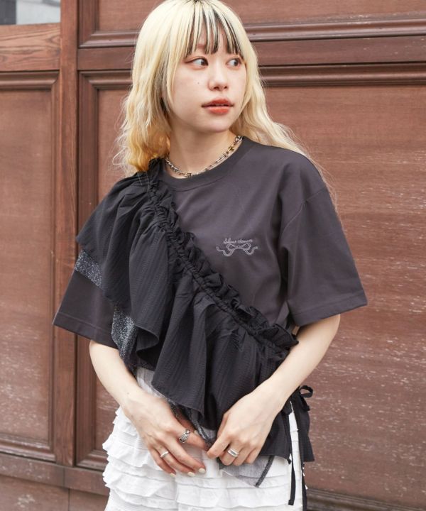 tee with frill cami (charcoal) *JP