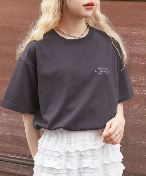 tee with frill cami (charcoal) *JP