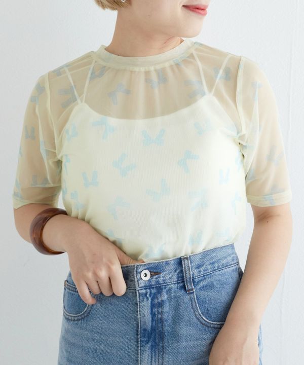 sheer ribbon top (yellow) *JP