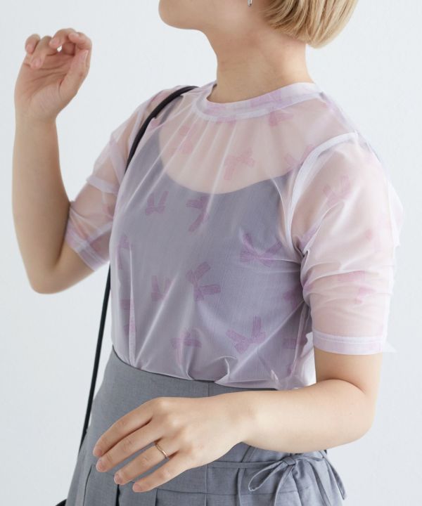 sheer ribbon top (purple) *JP