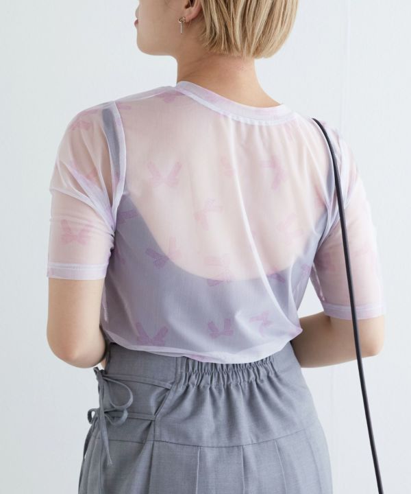 sheer ribbon top (purple) *JP