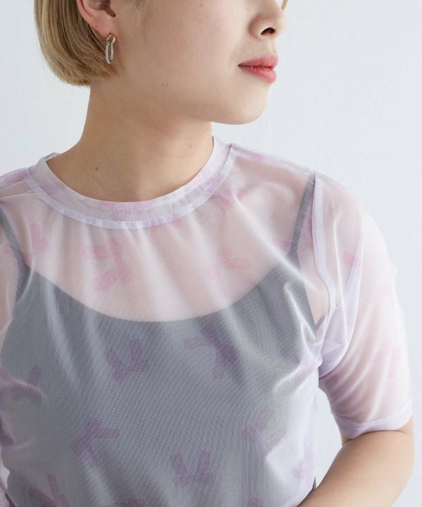 sheer ribbon top (purple) *JP