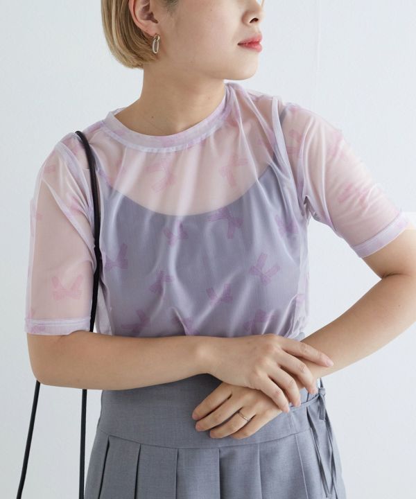 sheer ribbon top (purple) *JP