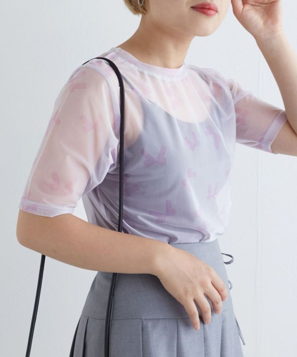 sheer ribbon top (purple) *JP