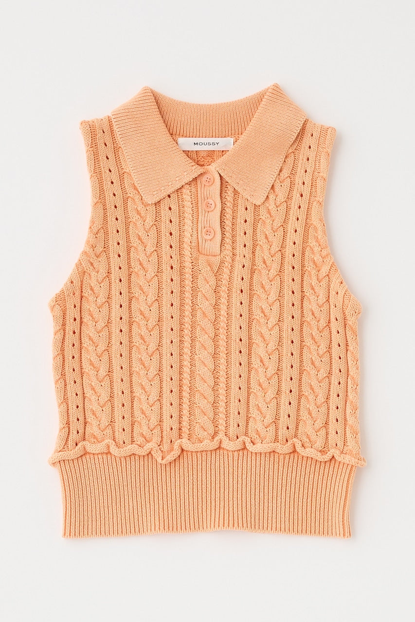 cable knit polo top (orange) *JP