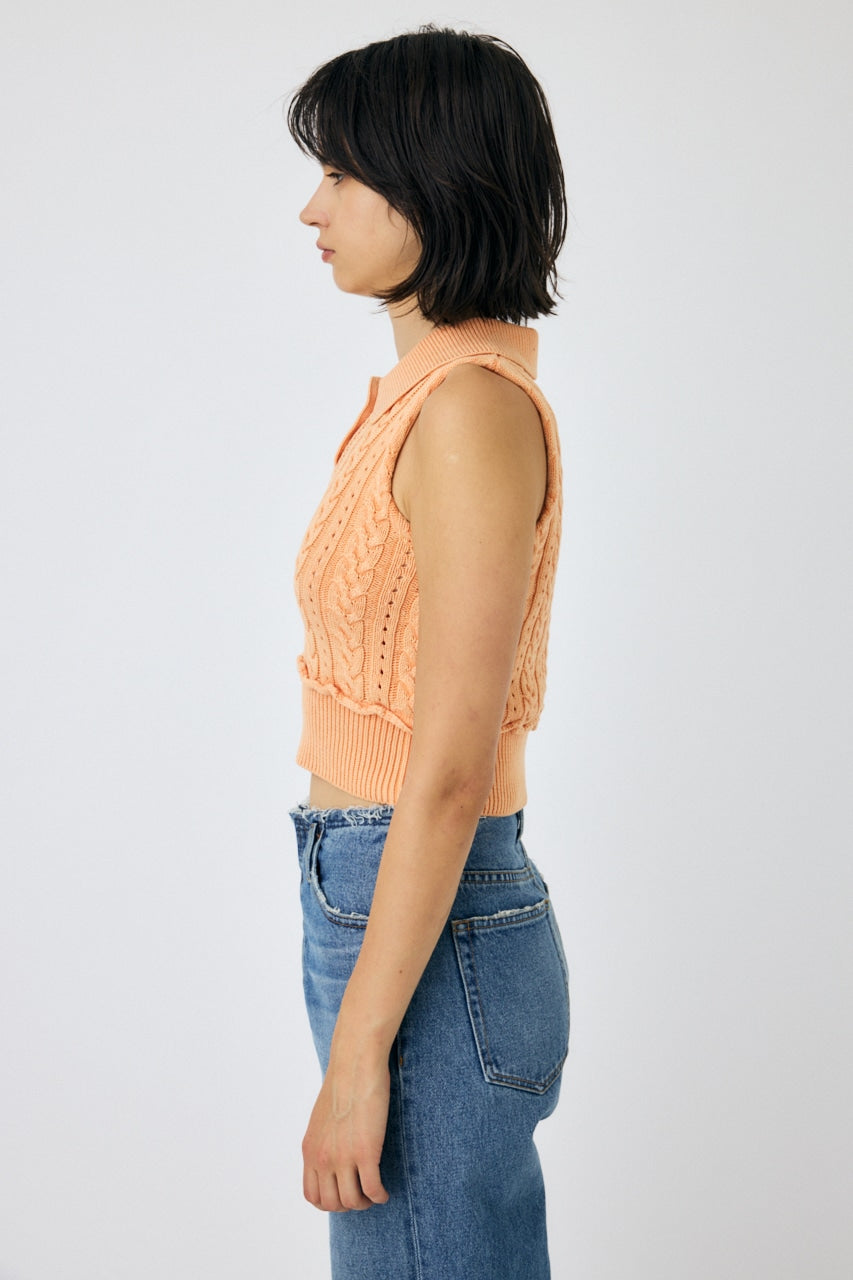 cable knit polo top (orange) *JP