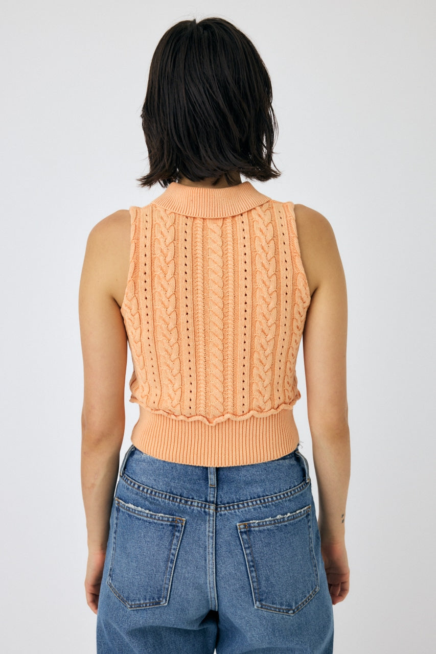 cable knit polo top (orange) *JP