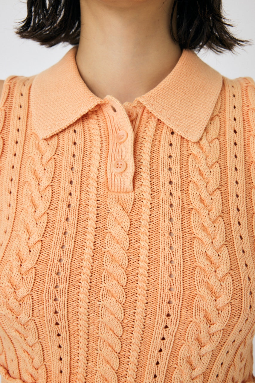 cable knit polo top (orange) *JP