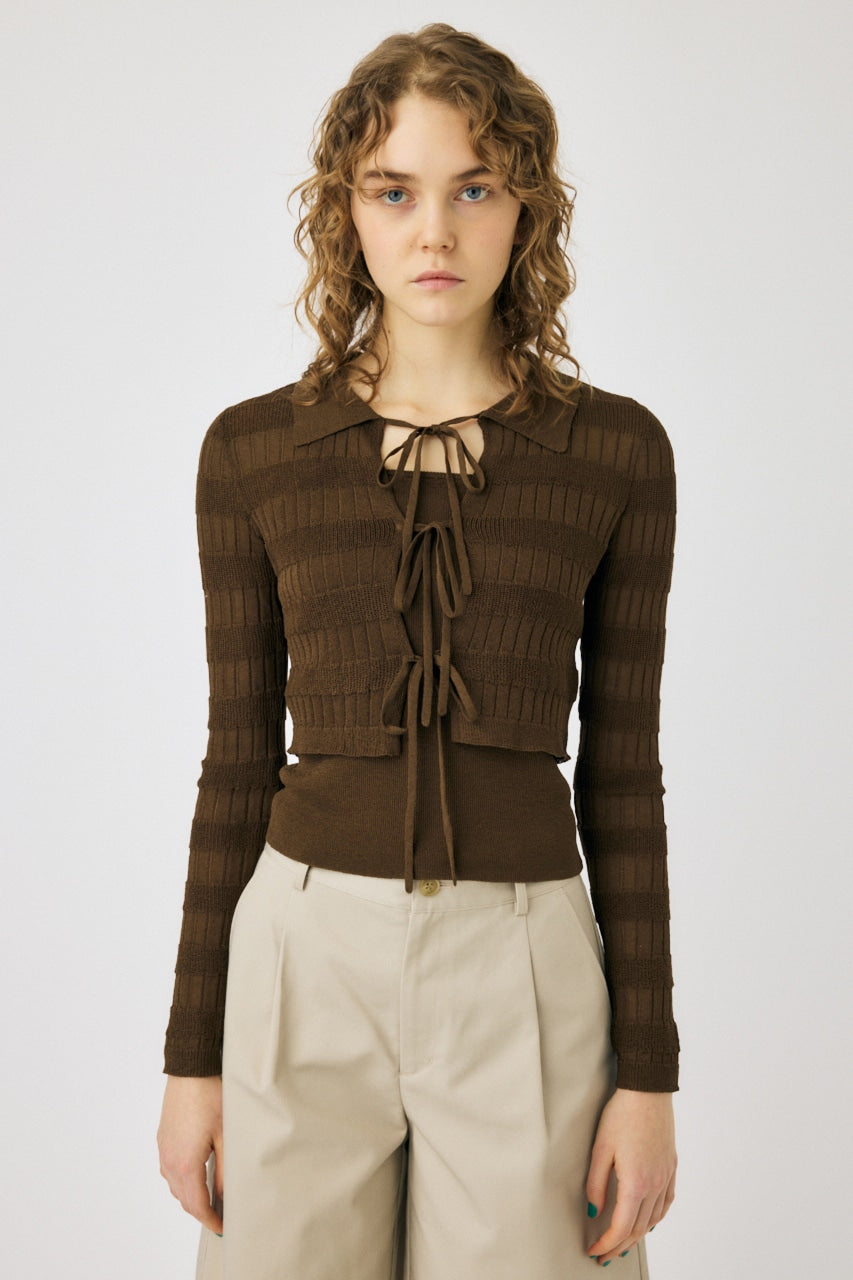 ribbon knit set (brown) *JP