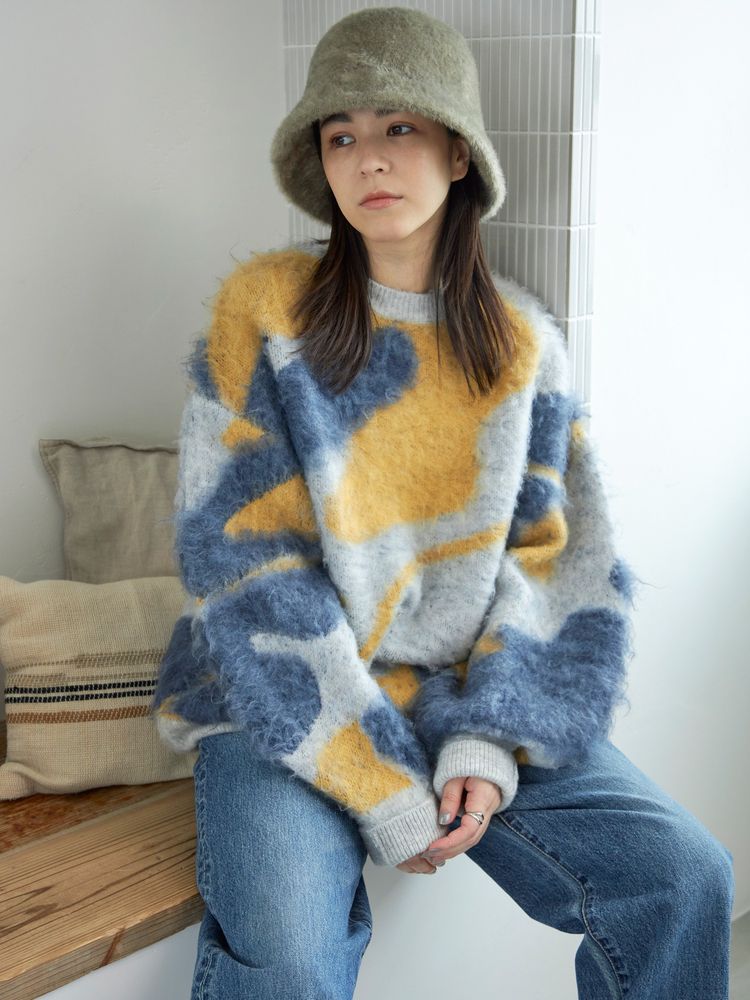 shaggy jacquard knit (blue) *JP