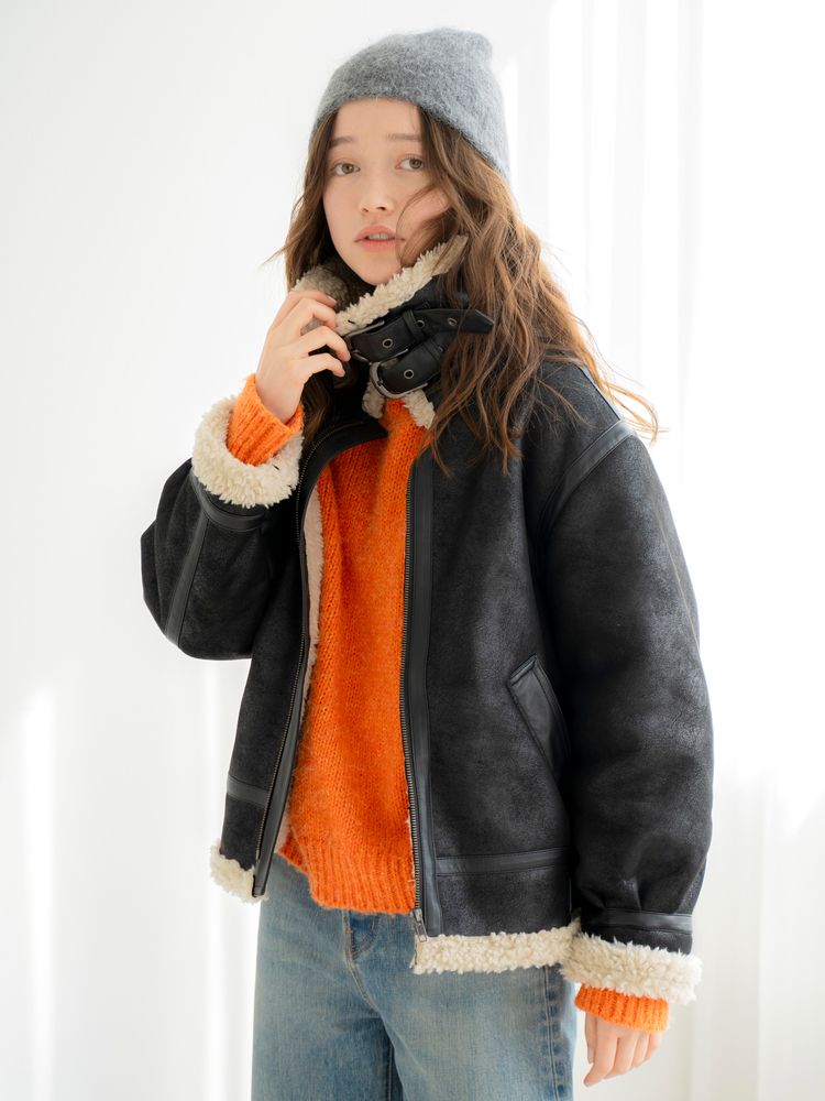 faux mouton boa coat (black) *JP