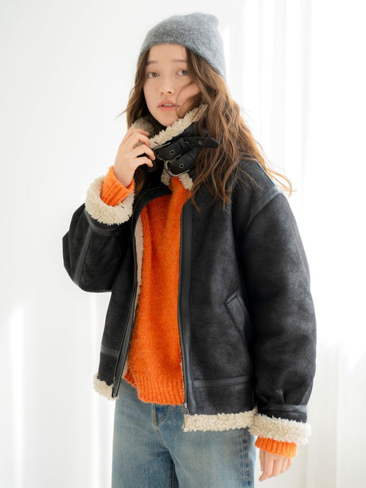 faux mouton boa coat (black) *JP