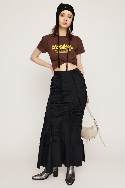 cut out gather skirt (black) *JP