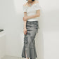 cut out gather skirt (grey) *JP