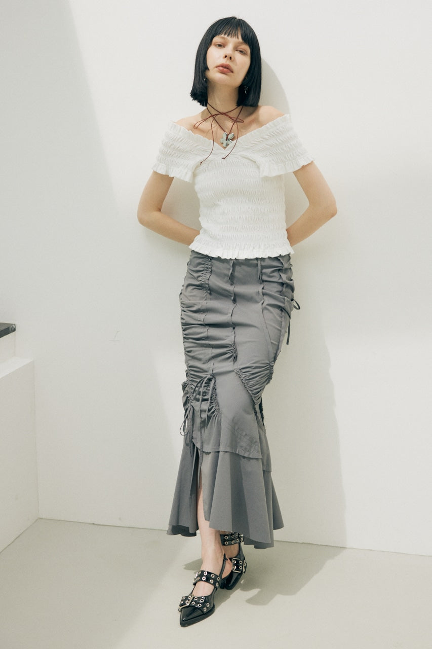 cut out gather skirt (grey) *JP