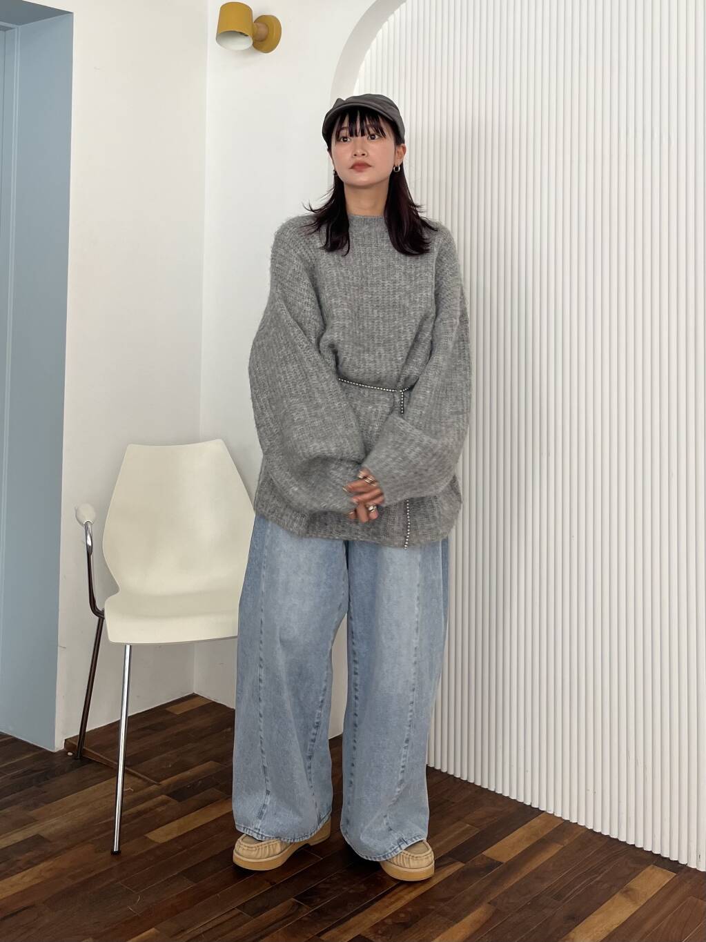 volume knit mini dress (gray) *JP