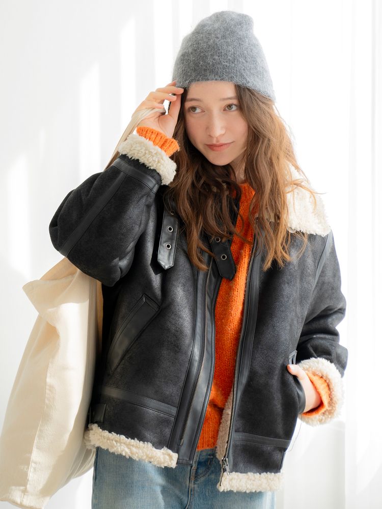 faux mouton boa coat (black) *JP