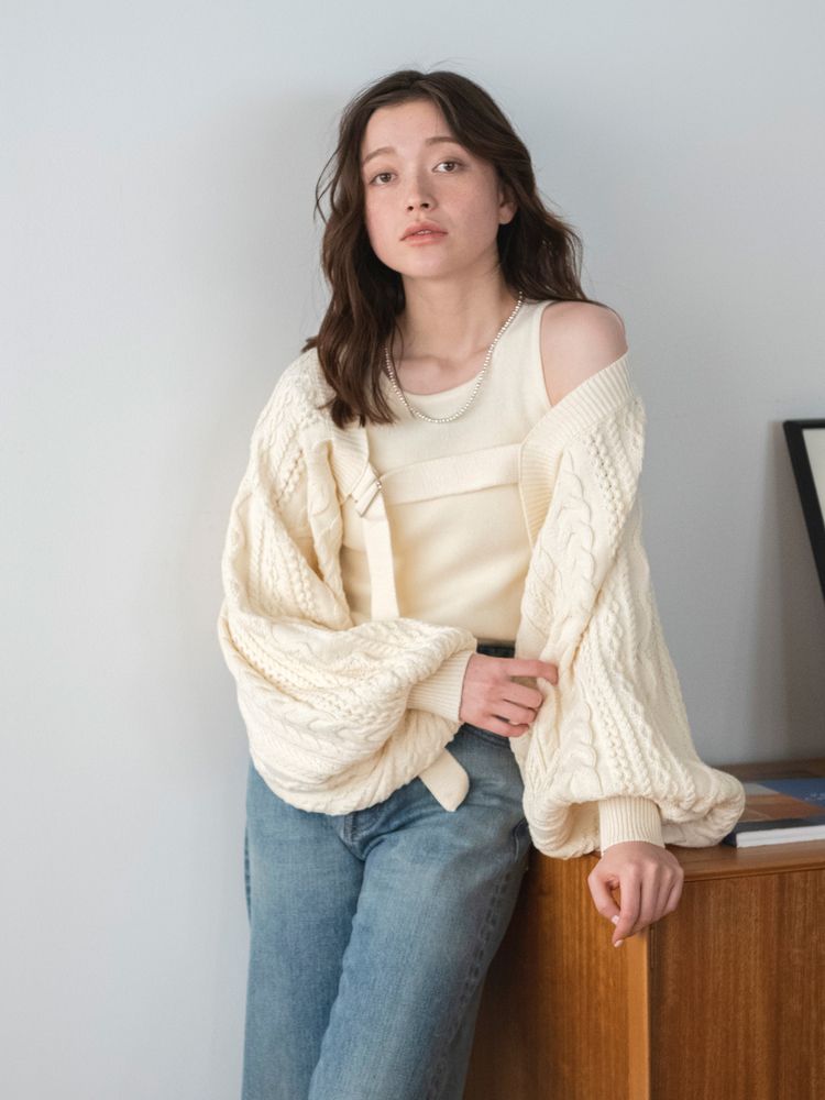 cable knit bolero set (ivory) *JP