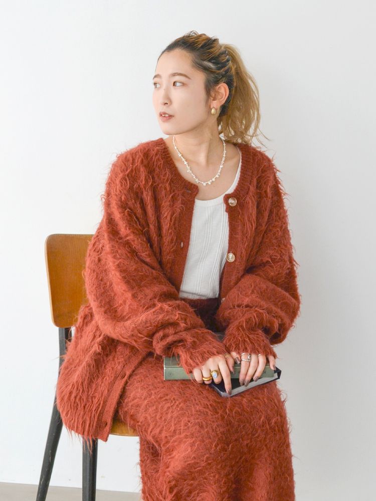 feather knit cardigan (orange) *JP