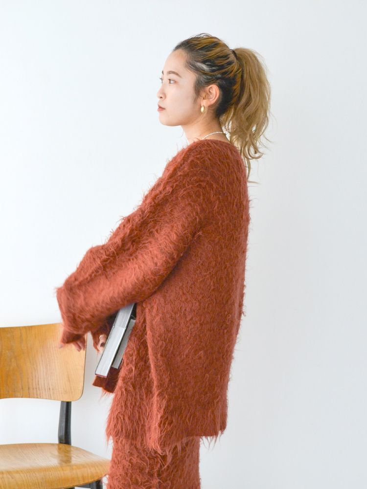 feather knit cardigan (orange) *JP