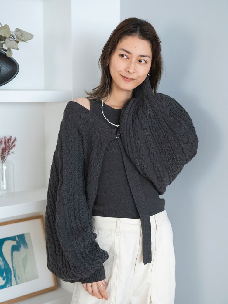 cable knit bolero set (charcoal) *JP