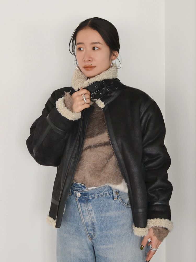 faux mouton boa coat (black) *JP