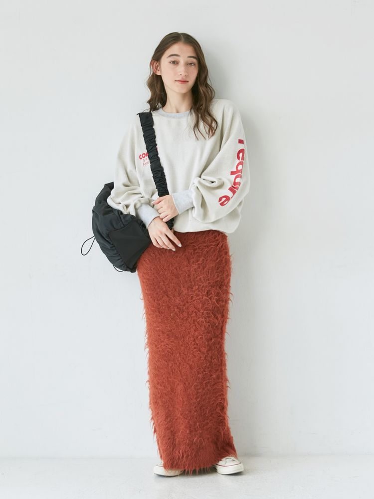 feather knit skirt (orange) *JP