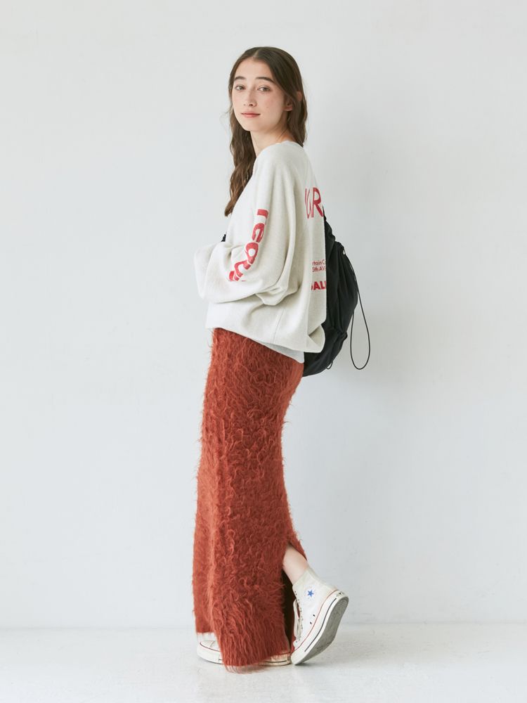 feather knit skirt (orange) *JP