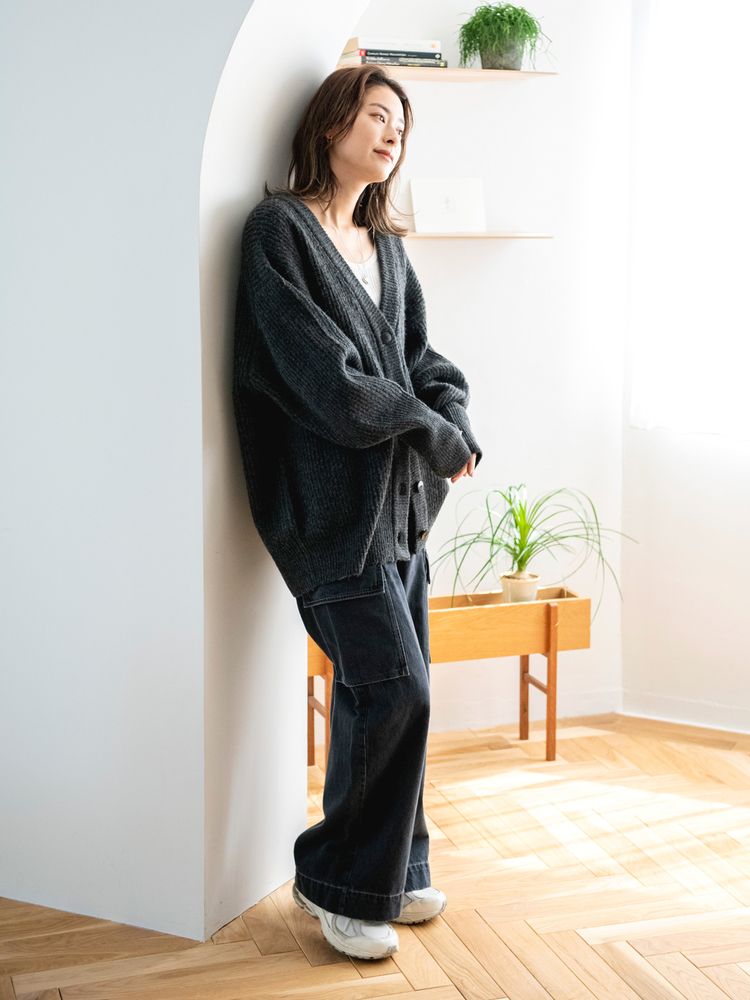 soft knit cardigan (charcoal) *JP