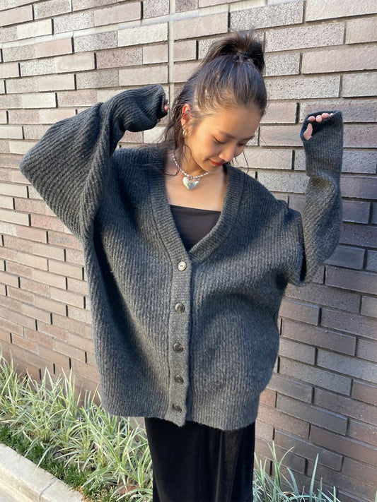 soft knit cardigan (charcoal) *JP