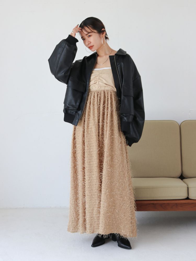 sequin design cami dress (beige) *JP