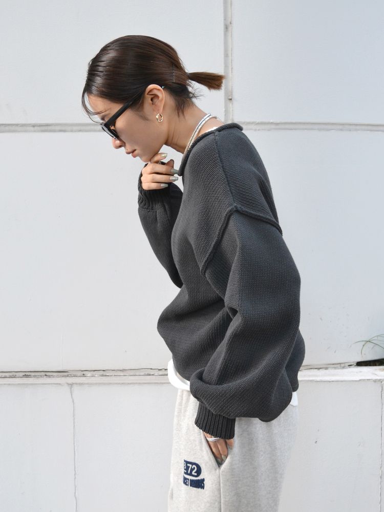 crew neck knit (charcoal) *JP