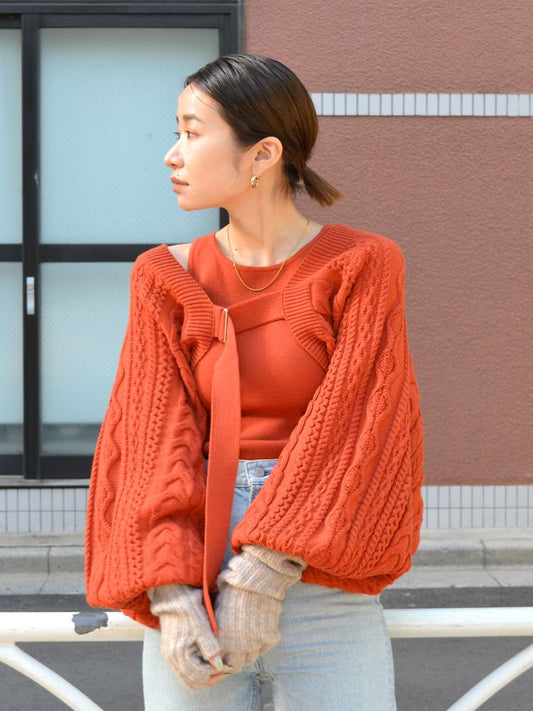 cable knit bolero set (orange) *JP