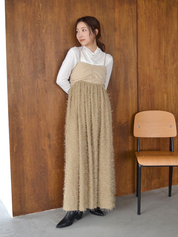 sequin design cami dress (beige) *JP