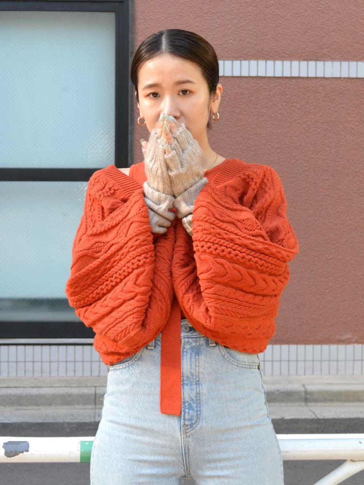 cable knit bolero set (orange) *JP