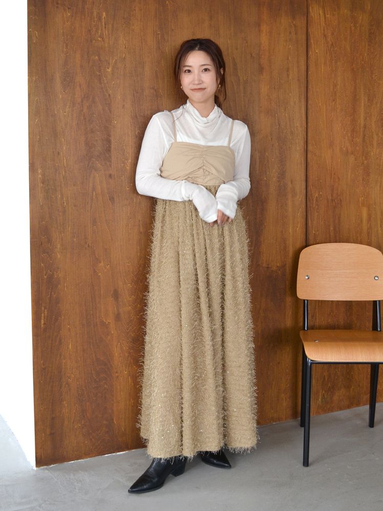 sequin design cami dress (beige) *JP