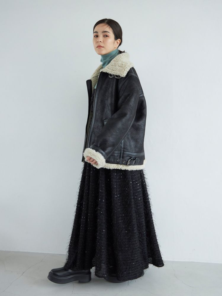 faux mouton boa coat (black) *JP