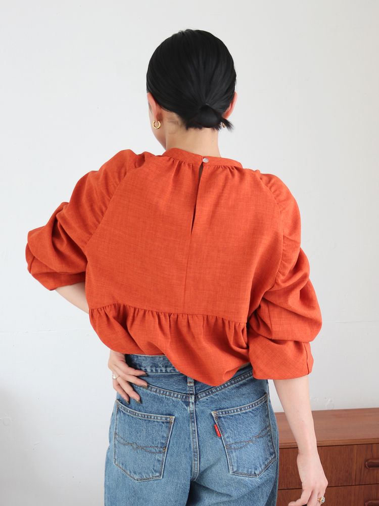 sleeve gathered blouse (orange) *JP