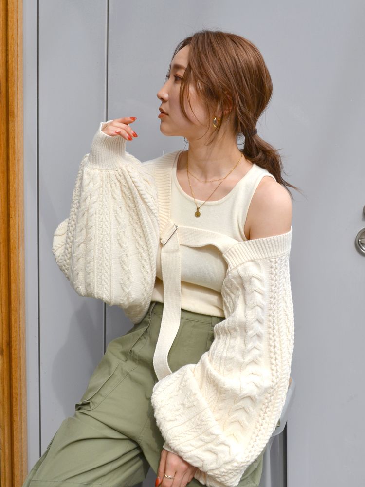 cable knit bolero set (ivory) *JP