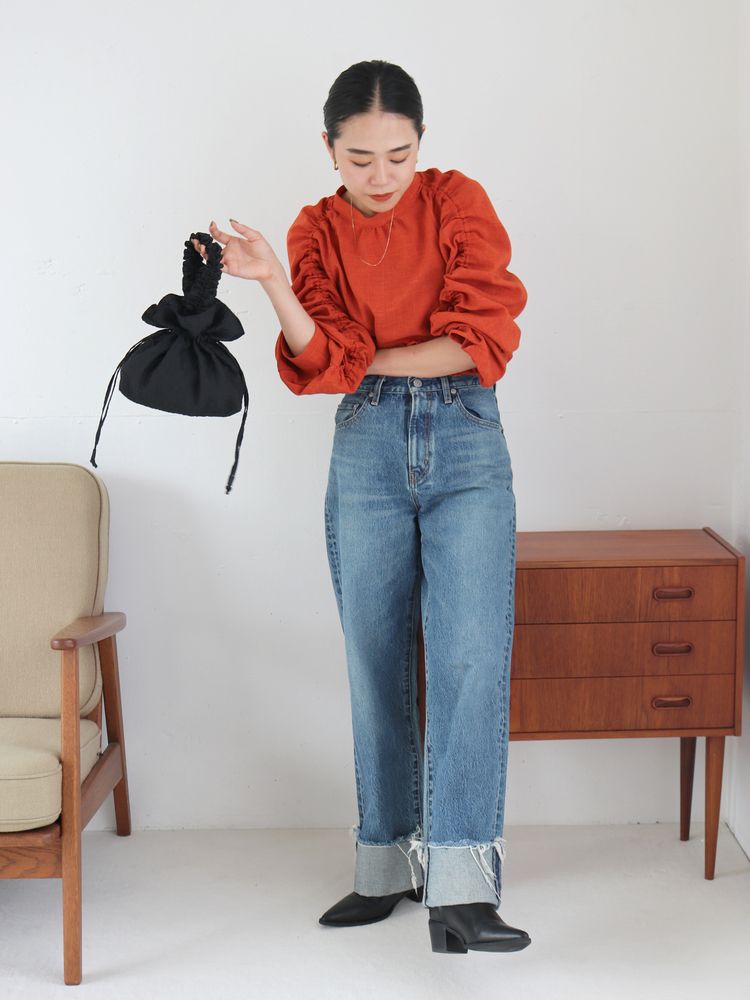 sleeve gathered blouse (orange) *JP