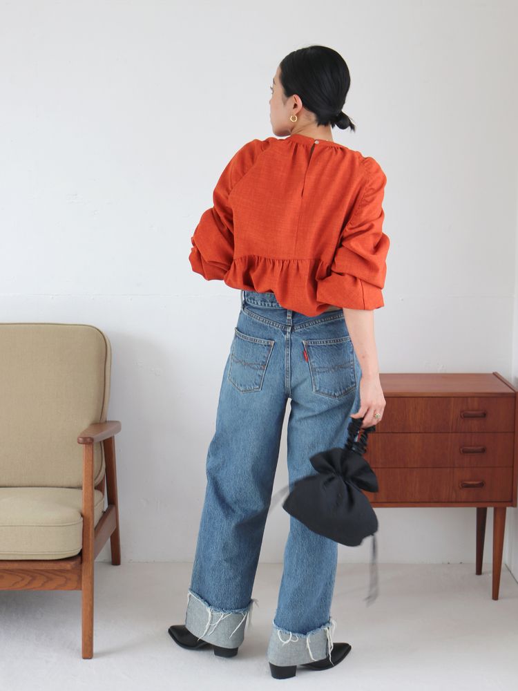 sleeve gathered blouse (orange) *JP