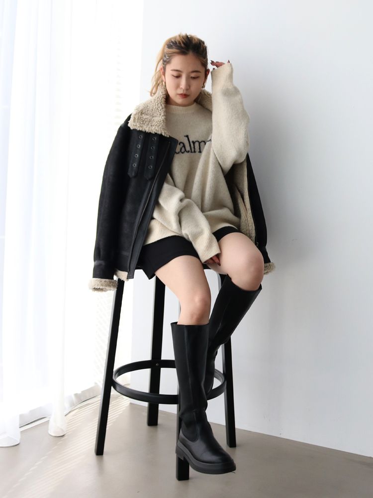 faux mouton boa coat (black) *JP