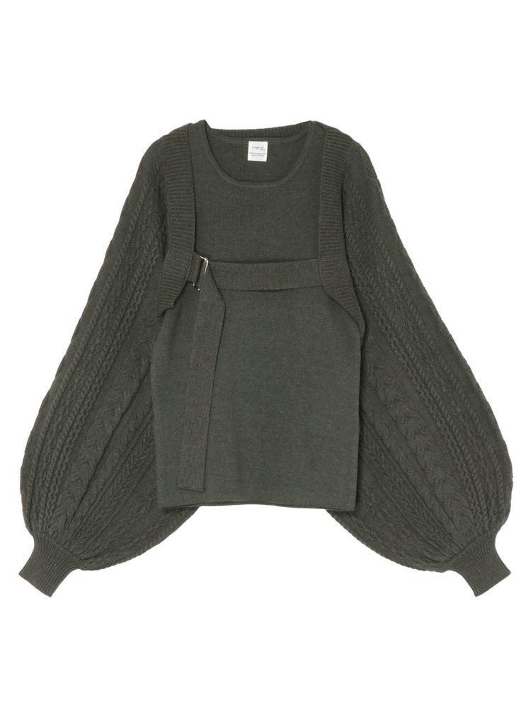 cable knit bolero set (charcoal) *JP