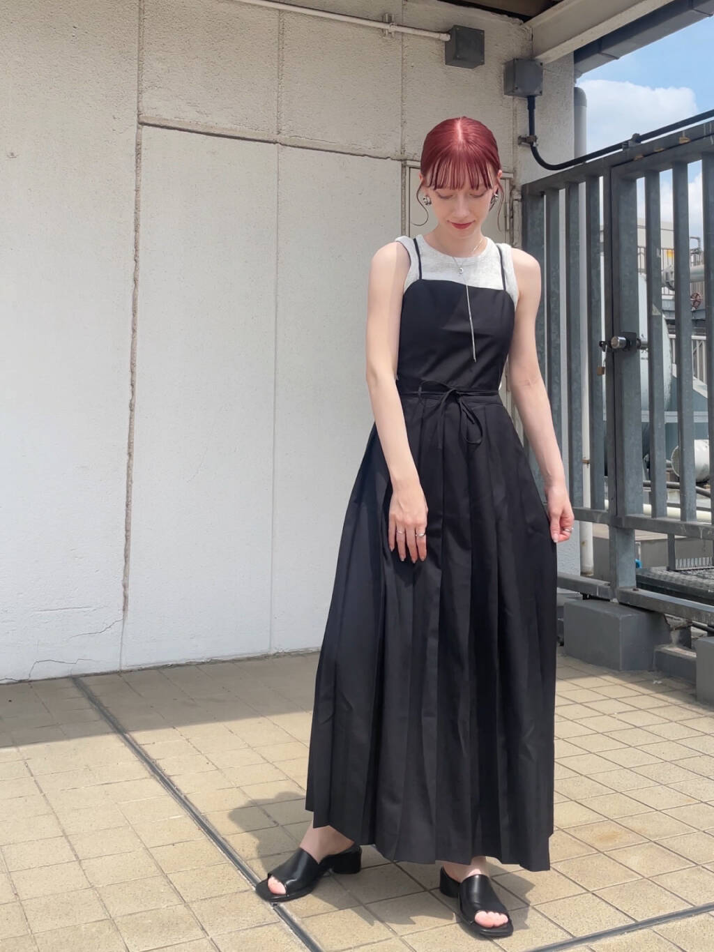 pleated camisole dress (black) *JP