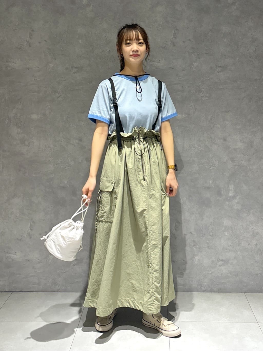 2way nylon gathered skirt (khaki) *JP