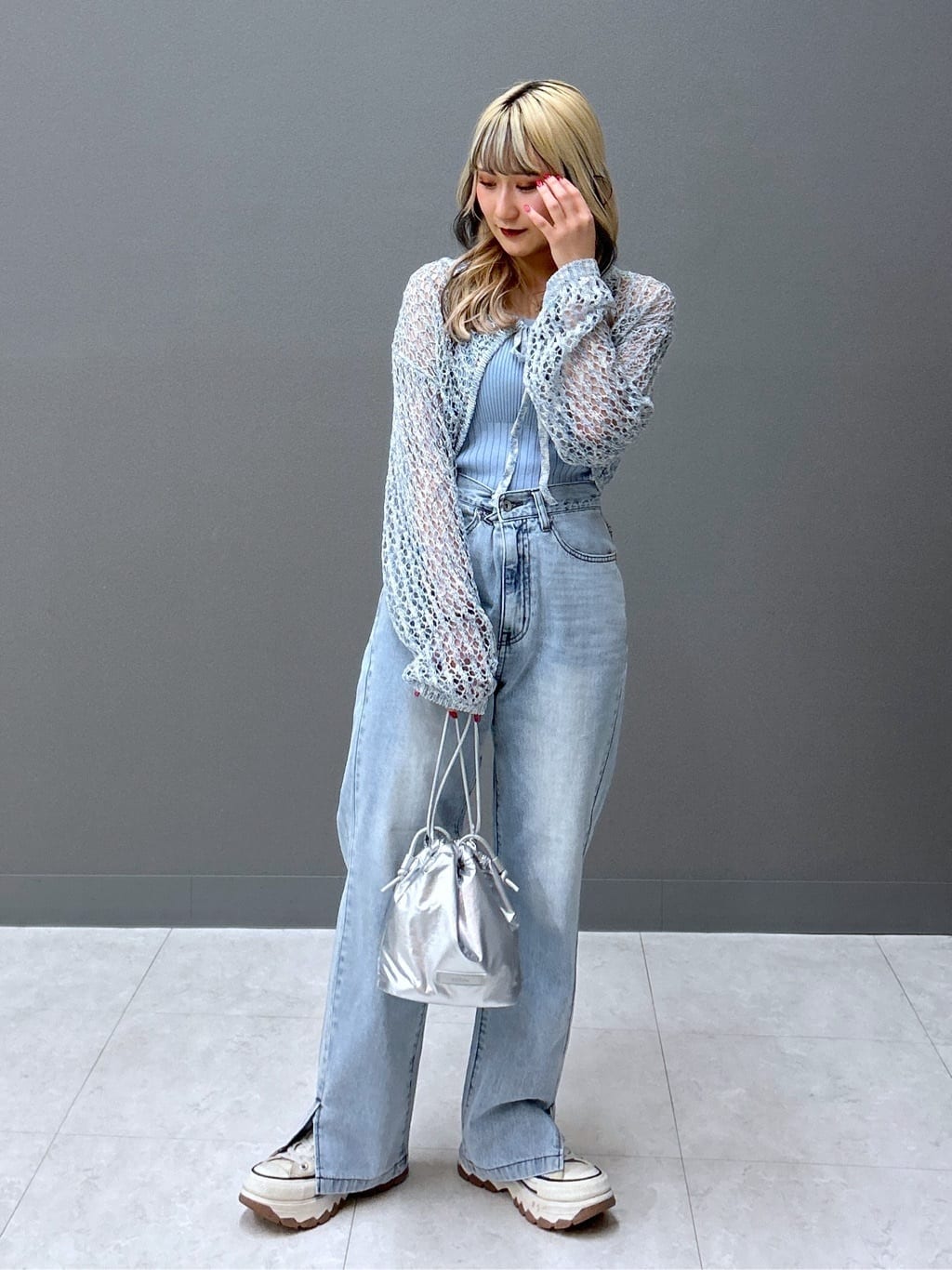 hem slit denim pants (sax blue) *JP