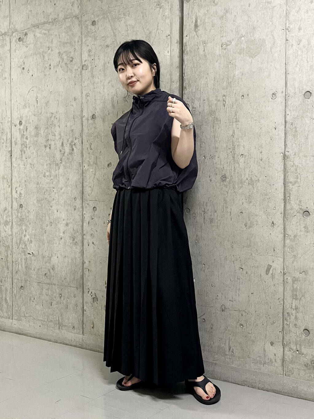 pleated camisole dress (black) *JP