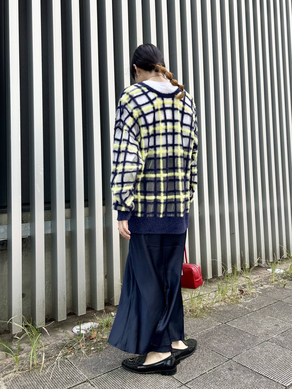 sheer check feather knit (navy) *JP