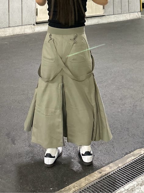 suspender maxi skirt (light khaki) *JP