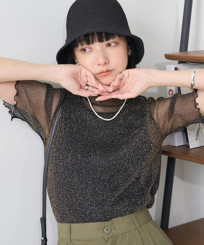 sheer glitter top (black) *JP